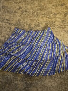 L.L. Bean Blue Skater Skort with Yellow/ Purple -- Dot Stripes